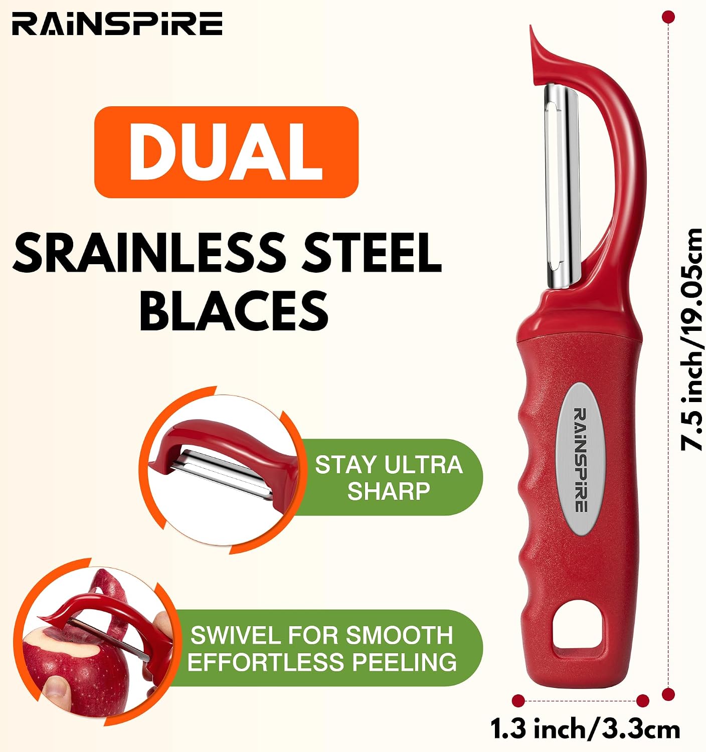 Rainspire Vegetable Peeler Potato Peelers for Kitchen, Sharp Stainless Steel Blades Veggie, Comfortable Handle Fruit Peeler, Carrot Peeler Apple Peeler Dishwasher Safe Black, 1-Pack