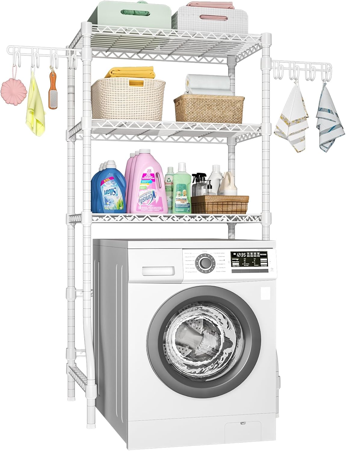 U8 Medium Laundry Room Storage Organizer, Over the Washer and Dryer Storage Shelves for Laundry Organization, 32.3”W x 17.3”D x 76.2”H, Suit Washing Machine Width within 29.9”, Hold 304 lb, Black