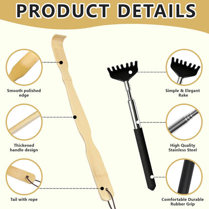 4 Pcs Back scratchers,Bamboo & Extendable Stainless Steel Back Scratcher