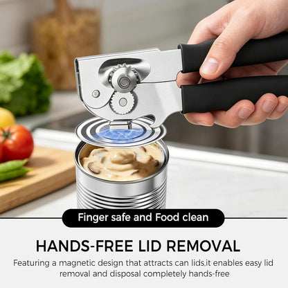 NileHome Commercial Hand Crank Can Opener with Extra-Long Handles, Black | Heavy Duty Durable, Built-In Magnet, Smooth Cranking, Manual Can Opener, Ideal for Large Cans, Senior-Friendly
