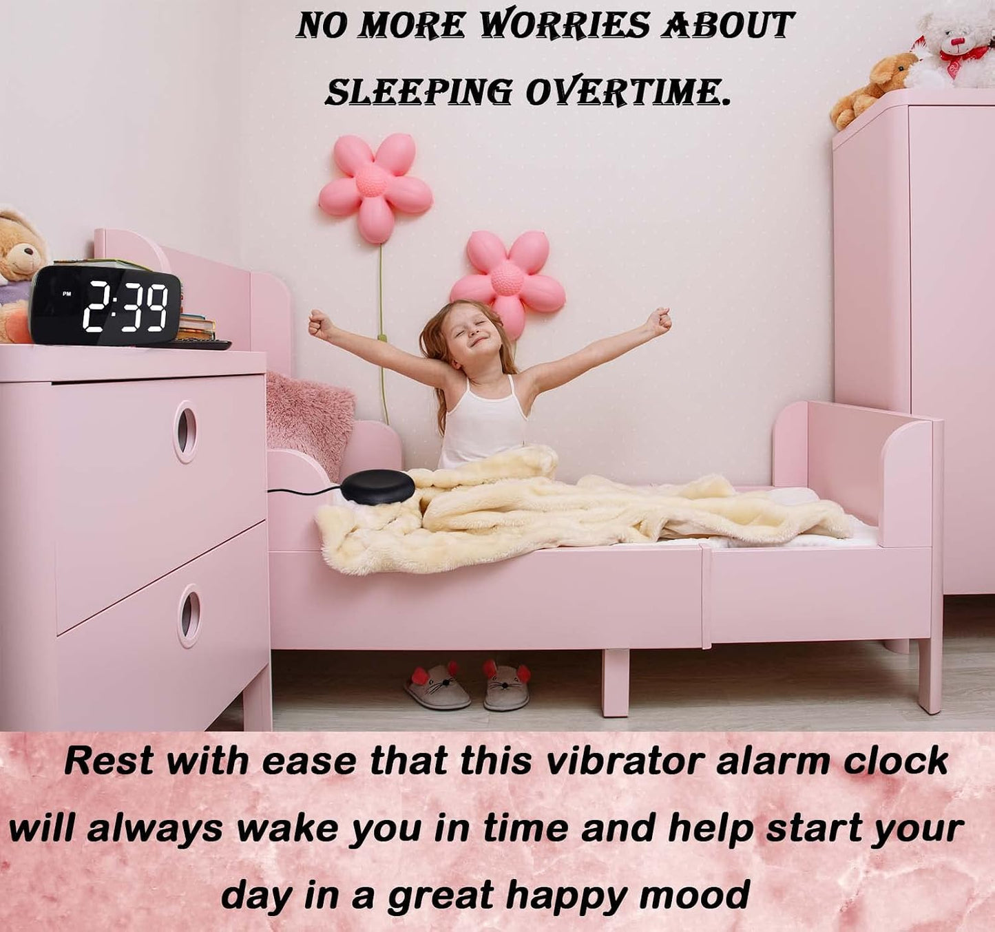 Loud Alarm Clock with Bed Shaker, Vibrating Alarm Clock for Heavy Sleepers, Multifunctional Digital Alarm Clock, Deaf and Hard of Hearing, Full Range Dimmer and Battery Backup (Black, 1)