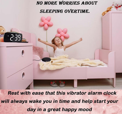 Loud Alarm Clock with Bed Shaker, Vibrating Alarm Clock for Heavy Sleepers, Multifunctional Digital Alarm Clock, Deaf and Hard of Hearing, Full Range Dimmer and Battery Backup (Black, 1)