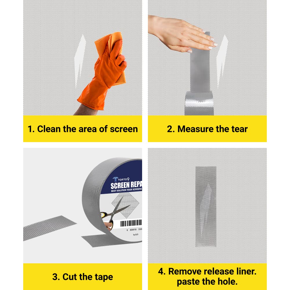 TORTO9 Window Screen Repair Kit, 3-Layer Strong Adhesive & Waterproof Tape Fiberglass Covering mesh (Gray, 2 Inch x 6.5 FT)