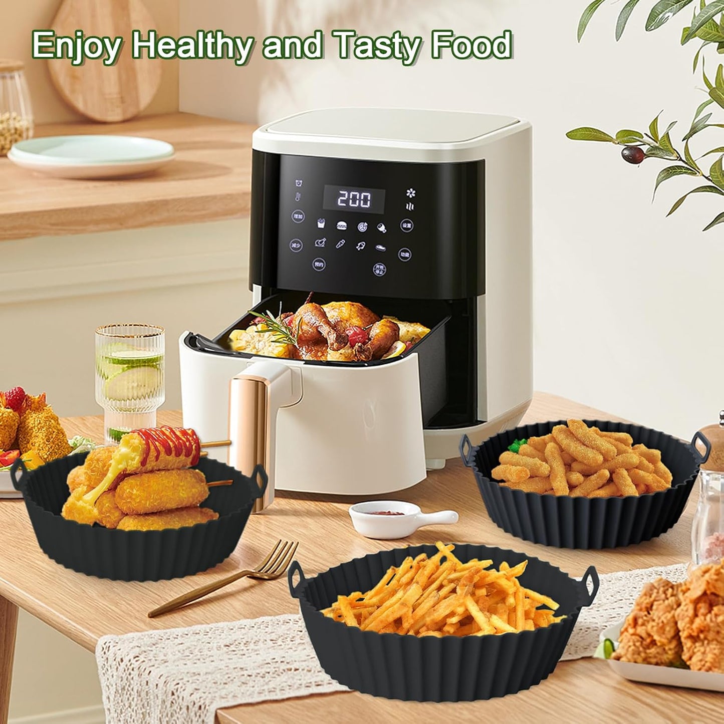 3 Pack Air Fryer Silicone Liners, 8Inch Airfryer Liners, AirFryer Basket Liner, Reusable Food Grade Air Fryers Basket Pots Oven Liner Baking Tray, Air Fryer Silicone Mat Accessories Kitchen