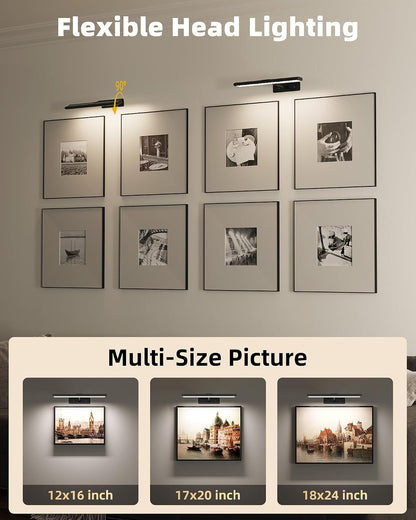 EZVALO Picture Light for Wall, 4800mAh Rechargeable Wireless Gold Light with IR Remote, Dimmable Magnetic LED Art Display Light with 3 Color Temperatures, for Gallery, Living Room, Bedroom(2Pack)