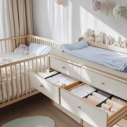 Drawer Organizer Clothes, 10 Pack Dresser Organizer for Baby Clothes, Underwear, Sock- Foldable Closet Organization and Storage Dividers Bins for Nursery, Bedroom (Beige)