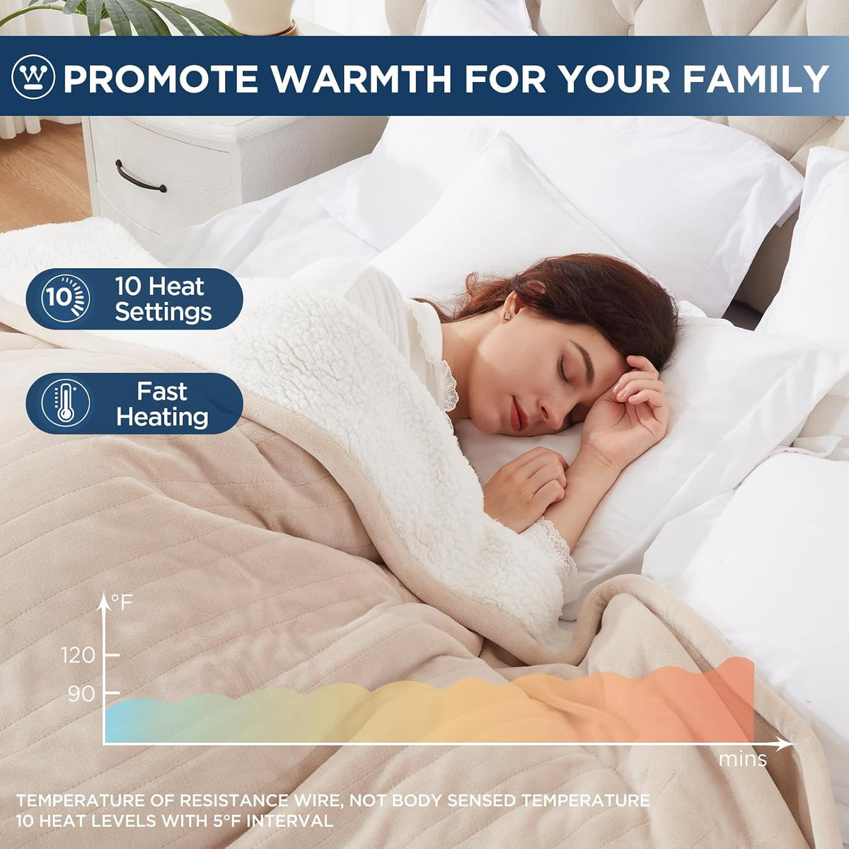 Westinghouse Heated Throw Blanket, 50"x60", Charcoal, ETL Certified