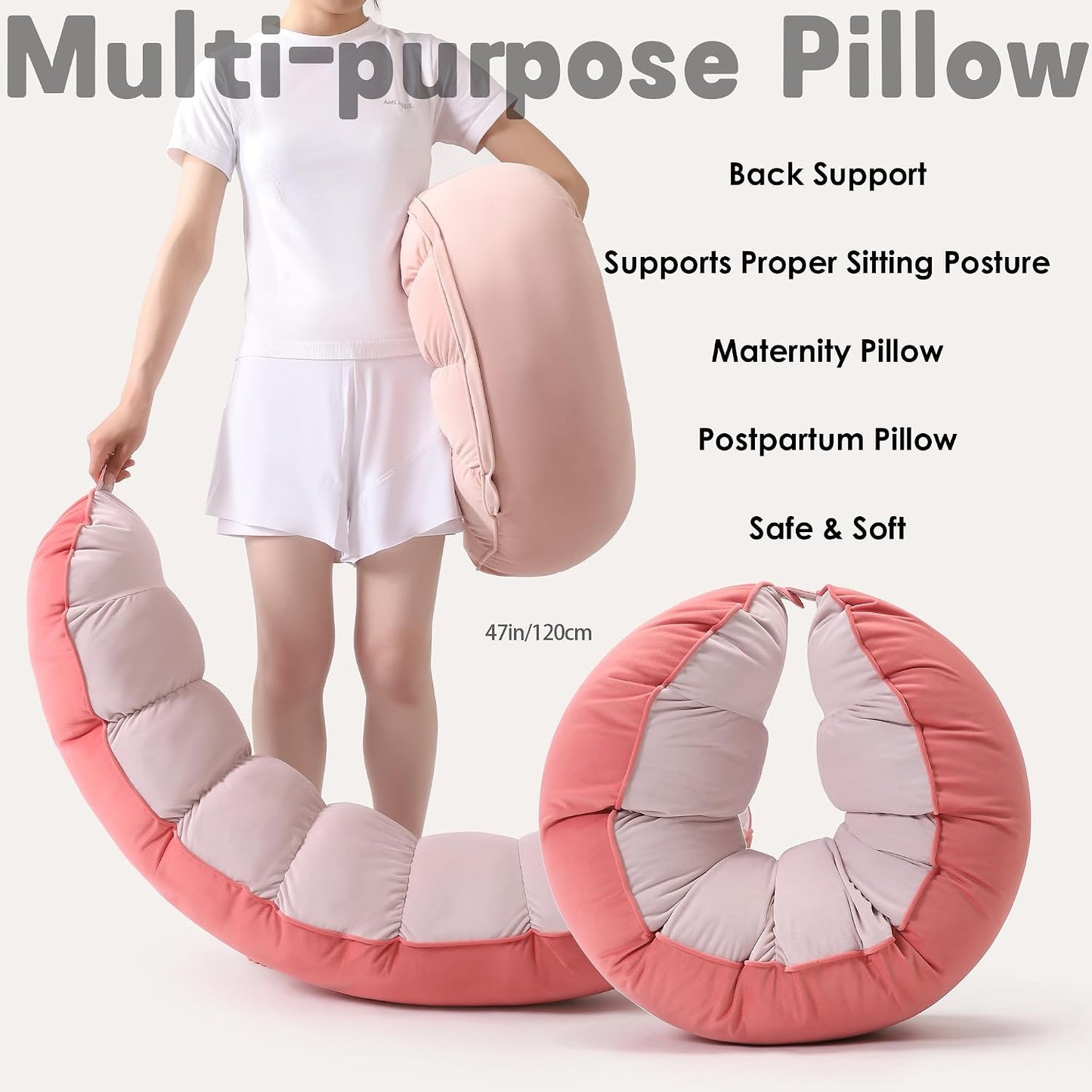 Peallow(Pat. Pend) – Long Round Body Pillow for Adults, Bolster Pillow for Sleeping, Soft and Supportive Pillow for Sleeping & Lumbar Support (Green-White, 29.5")