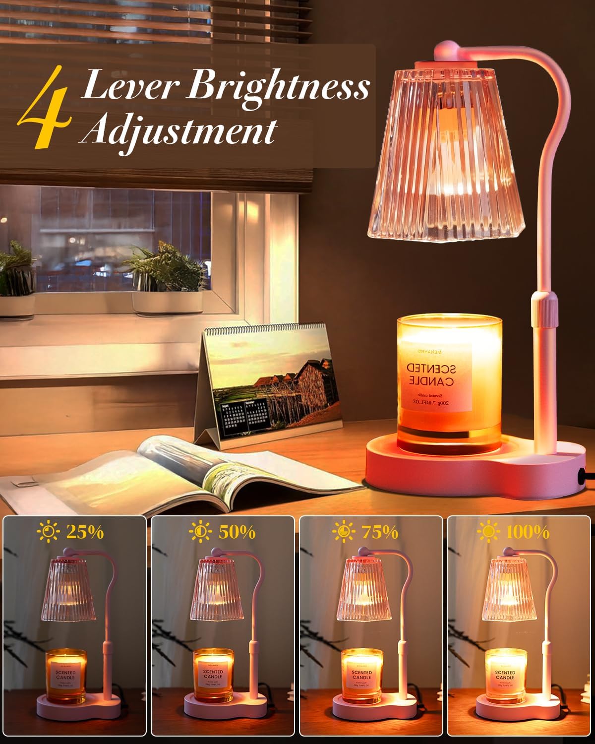 Candle Warmer Lamp with Timer & Dimmable Settings, Adjustable Height Flameless Scented Wax Melter for Jar Candles, Elegant Home Decor Warmer Lamp with 2 Bulbs, Gift for Women Mom Friend Family, White