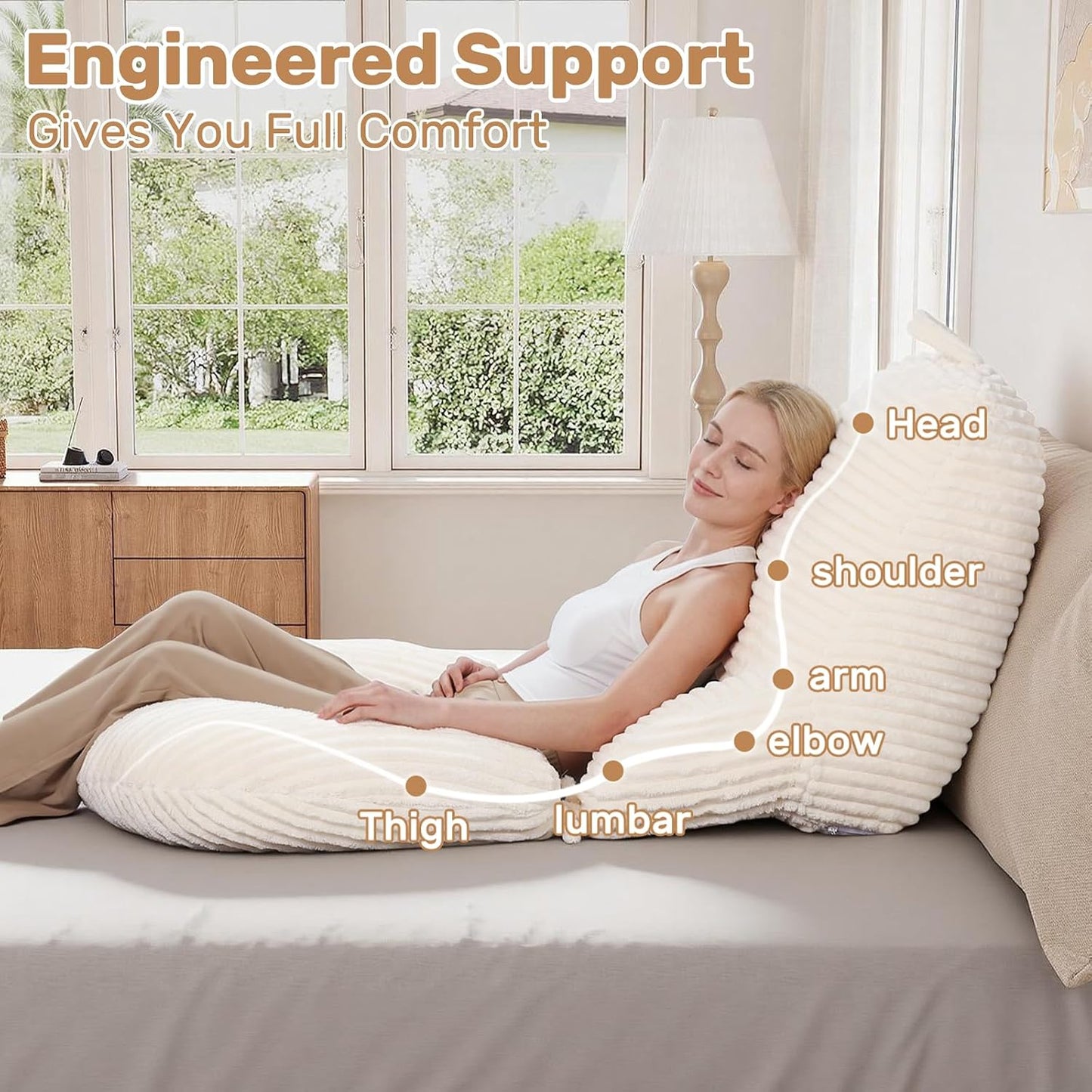 Reading Pillow for Bed, Backrest Pillow with Arms for Adult | Bed Pillow for Sitting Up, Back Support Pillows for Sleeping, Reading and Gaming with Shredded Memory Foam, Gray