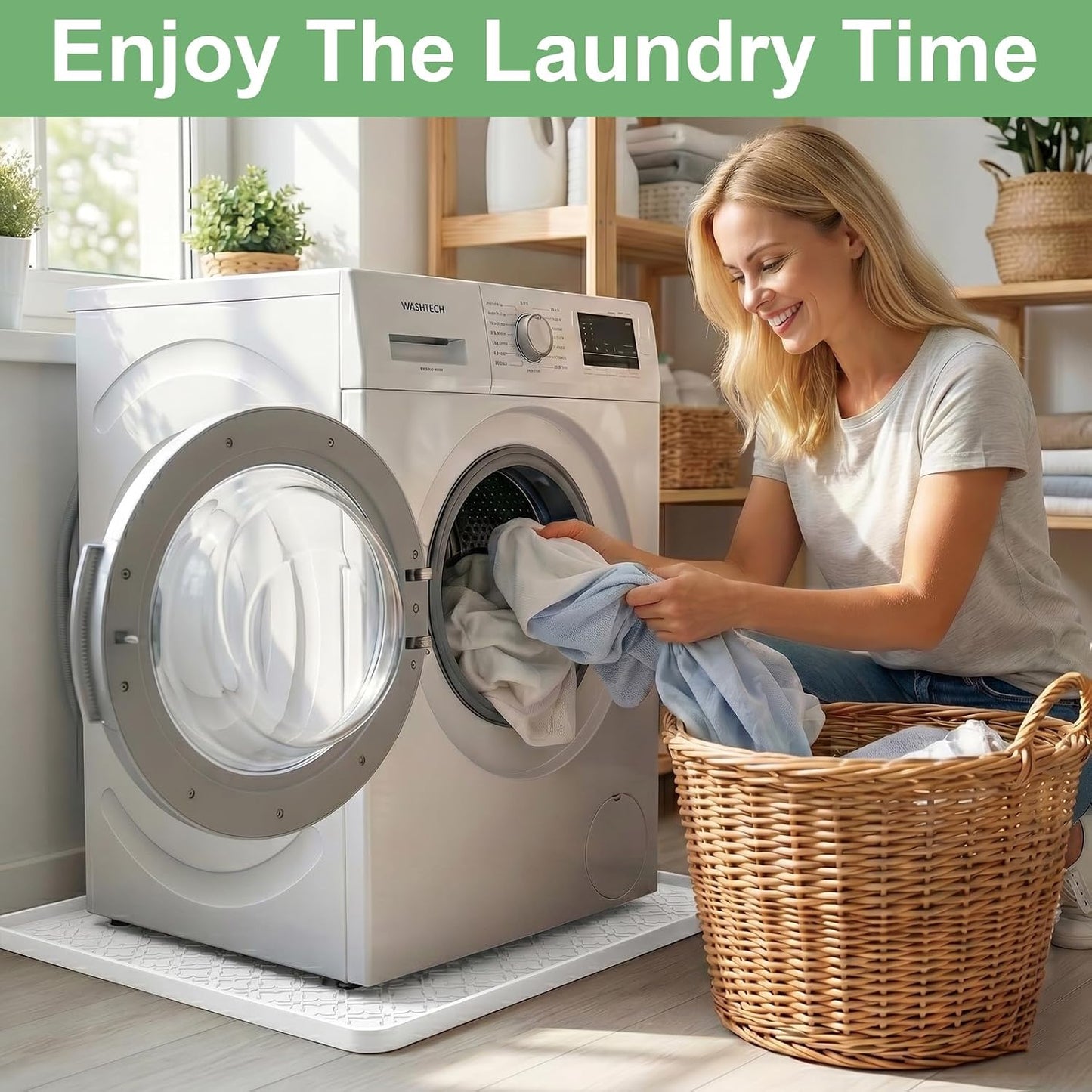 33 x 31 Inch Washing Machine Drain Pan, Silicone Washer Pan, Grey | 2cm Raised Waterproof Edge, Washer and Dryer Mat for Floor Protection, Fits Standard & Large Washers Up to 5.0 Cu.Ft.
