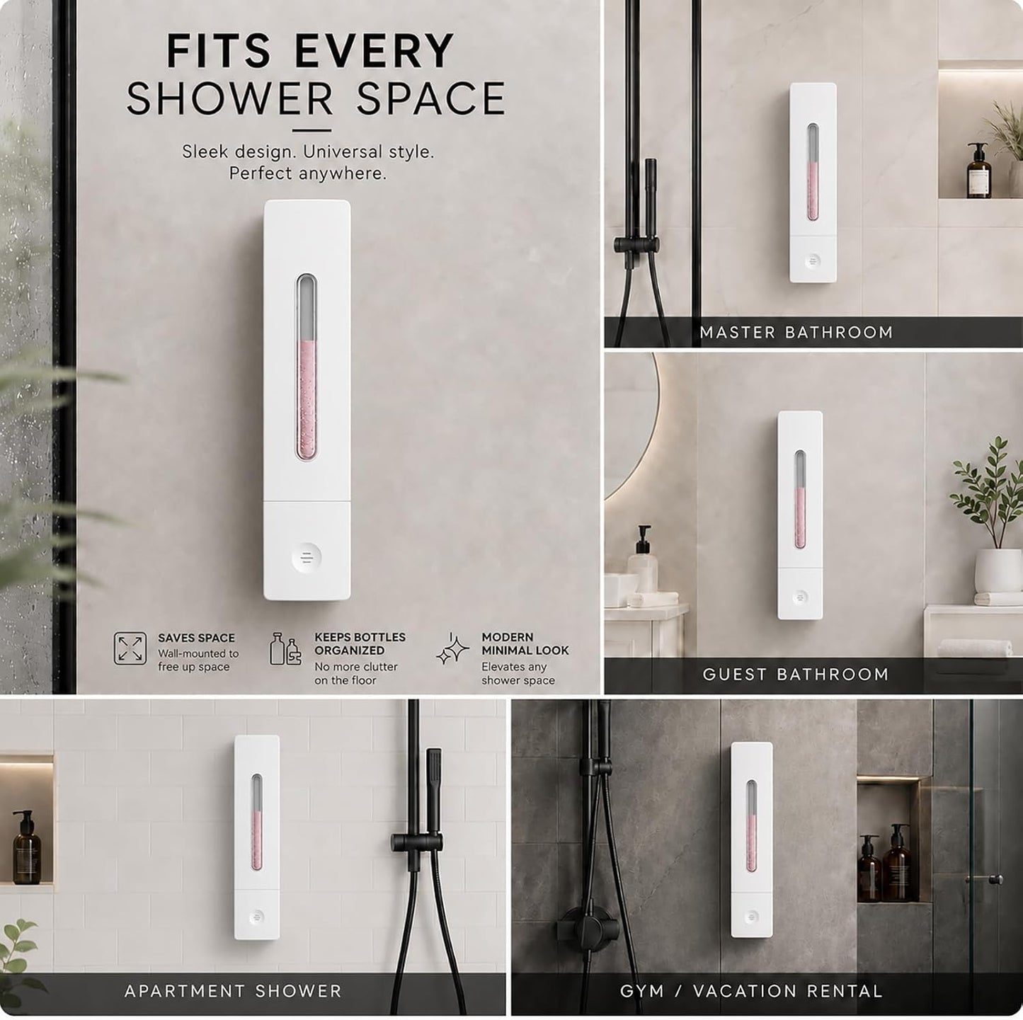 Shampoo and Conditioner Dispenser - Wall-Mounted 3-Chamber Shower Soap Dispenser, No-Drill, 1200ML Capacity, for Bathroom & Hotel
