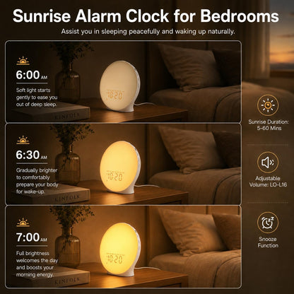 JALL Full Screen Sleep Sound Machine Sunrise Alarm Clock with 25 White Noise Nature Sounds, Wake Up Light for Bedrooms, Hi-Fi Bluetooth Speaker, 8-Hour Sleep Timer