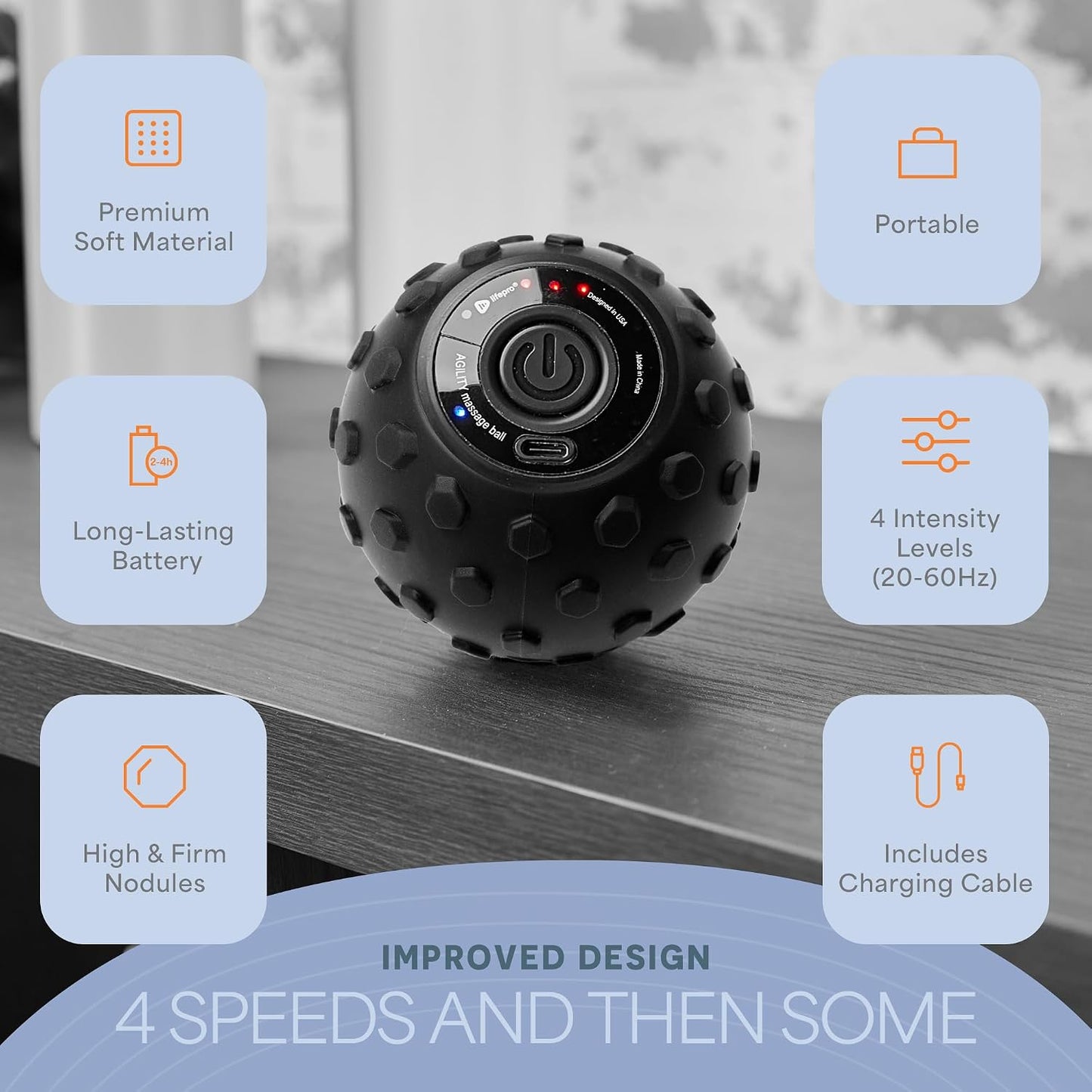 Lifepro 4-Speed Vibrating Massage Ball Roller- Revolutionary Lacrosse Ball Deep Tissue Trigger Point Therapy - Massage Ball for Plantar Fasciitis, Yoga Therapy, Mobility, Myofascial Release Ball