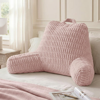 Blissful Diary Reading Pillow, Backrest Pillow with Shredded Memory Foam for Adult & Children, Designed for Bed and Couch Sitting Up, Includes Arms, Pockets and Washable Cover, Off White