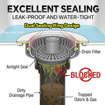 Solid Brass Body 3-in-1 Kitchen Sink Drain Strainer & Stopper, Heavy Duty Pop Up Plug Assembly with 2 Baskets, Anti-Clog Replacement for US Standard 3-1/2 Inch Drains, Rust-Proof Silver