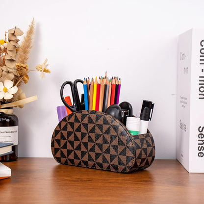 Remote Control Holders Organizer Box with 5 Compartment PU Leather Caddy | Multi-functional Office Desk Storage Caddy Store Tv Remote for Media Player,Brush,Pencil,Glassees&Office Supplies