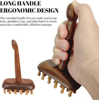 Large Wooden Meridian Massage Brush, Sandalwood, Long Handle