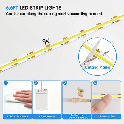 OMIKA Dual Sensor Stair Lights Indoor, Rechargeable 16.4ft LED Strip Light, 150 LEDs Double Motion Activated Under Bed Night Lights for Shelves, Stairway, Closet, Corridor, Bedroom, 6000K Cool White