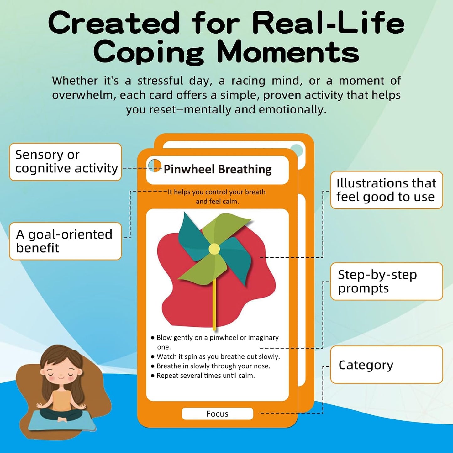 32 Coping Skills Cards with 60 Strategies – Therapy Tools for Teens & Adults to Manage Stress, Anxiety & Emotions – Durable Mindfulness & Emotional Intelligence Deck for Home, School & Counseling Use