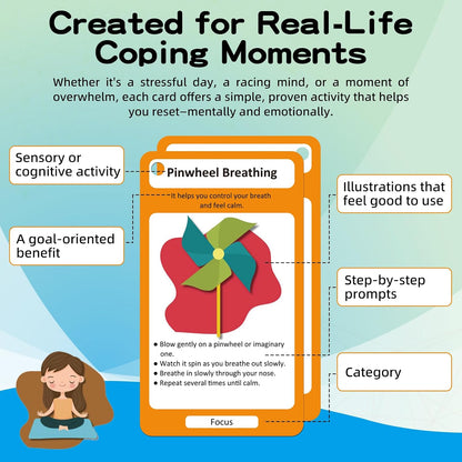 32 Coping Skills Cards with 60 Strategies – Therapy Tools for Teens & Adults to Manage Stress, Anxiety & Emotions – Durable Mindfulness & Emotional Intelligence Deck for Home, School & Counseling Use