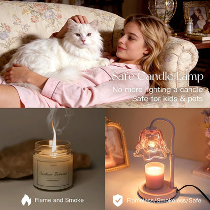 Candeldo Candle Warmer Lamp with Timer, Gold Flower Glass Shade