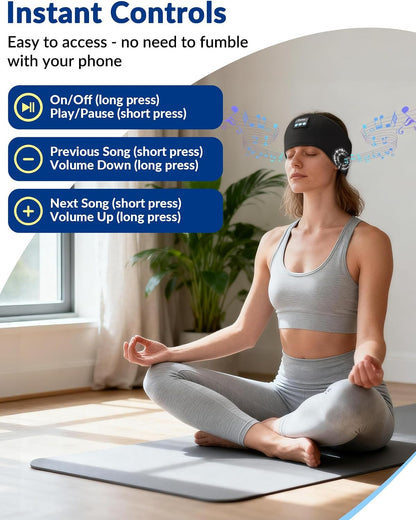 2-Pack Sleeping Headphones, Adjustable Hook-and-Loop, Bluetooth Headband Headphones, Wireless Sports Headband for Running, Yoga, Workout, Meditation, Cool Gadget Tech Gift - Black&Gray