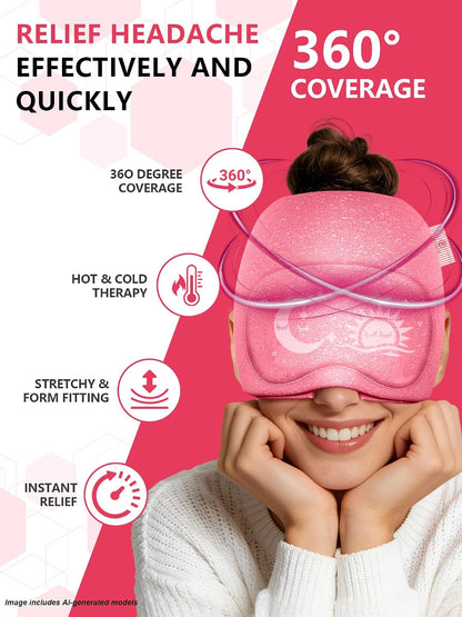Migraine Relief Cap with Flip-up Eye Mask for Headache & Stress Relief | Headache Relief Hat for Hangover, Tension-Cold Compress Head Wrap