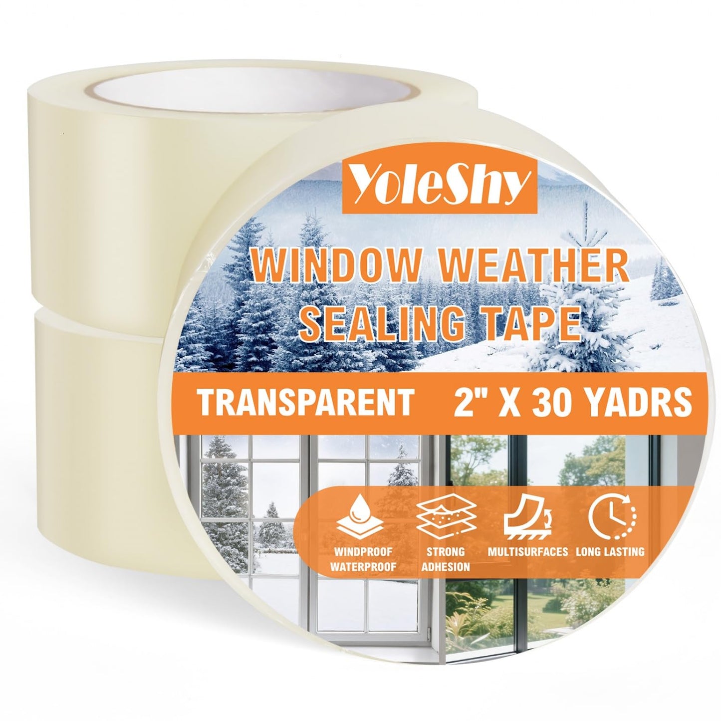 YoleShy 3 Pack Transparent Window Weather Sealing Tape 2 Inch x 30 Yards No Residue Heavy Duty Window Insulation for Winter Cold Draft Proof Gap Sealing, Total 90yds Air Conditioner Window Seal