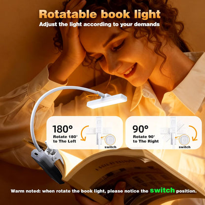 VAVOFO Rechargeable Book Light Rotatable：24 LEDs Reading Light, 3-Color & 9-Brightness Book Lamp, Eye Cared 120Hrs Runtime Lightweight Clip on Led Light for Book Lovers (Black)