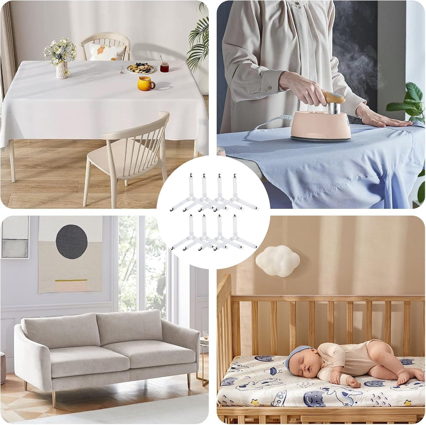 8 Pcs White Bed Sheet Holder Straps Adjustable Heavy Duty Clips | Elastic Fitted Sheet Fastener Keeper Mattress Clip
