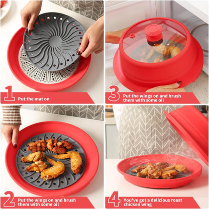 Collapsible Microwave Splatter Lid with Vented Tempered Glass Cover Wok Lid for Microwave Safe, Stockpot Steamer Pot Pan Round Bowl Plate 5" 6" 7" 8" 9" 10" Universal Multifunction Silicone Cover