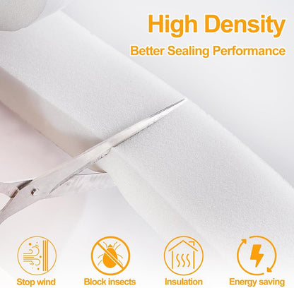 High Density Foam Tape Air Conditioner Window Seal, 1x1 Inch Thick Foam Stripe with Adhesive for Window AC Insulation, Weather Stripping for Doors and Windows Insulation, AC Foam Tape, White