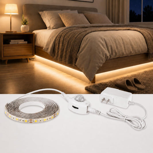 16.4ft (5m) Motion Activated LED Strip Lights, Warm White 12v Plug-in LED Rope Lights Waterproof for Under Cabinet,Kitchen,Stair