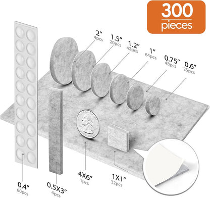 Furniture Pads 300 Pack Furniture Felt Pads for Hardwood Floors, Beige | Huge Quantity Self Adhesive Anti Scratch Floor Protector for Furniture Legs with 60 Cabinet Door Bumpers
