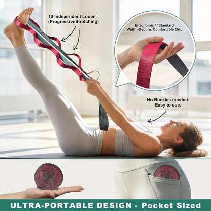 Acozycoo Stretching Strap with Loops for Leg Calf Back Physical Therapy | Non-Elastic Yoga Strap for Stretching,Stretch Band,Leg Lifter,Rehab,Knee,Hip,Pilates,Flexibility Training,Hamstring,Fascia