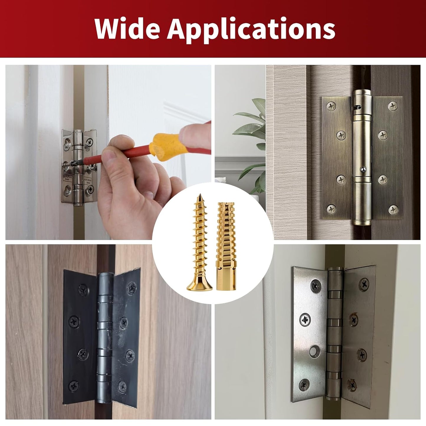 50 PCS Expansion Anchors with Screws for Door Hinge Repair, Hinge Repairs Screw Set, Compatible with Drywall, Concrete, Plaster & Wood Surfaces