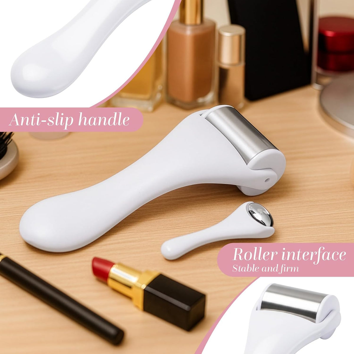 Tondiamo 2 Pcs Muscle Roller Portable Small Silicone Massager Roller Deep Tissue Muscle Massage Stick Cellulite Remover Scar Tissue Massager for Relief Face Neck Arm Back Leg(White,Silicone)