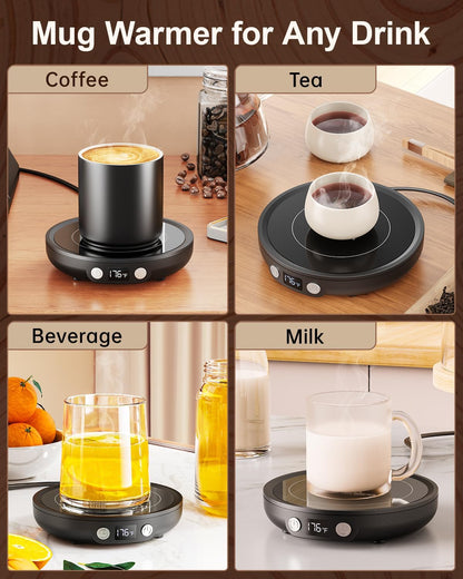 SWEETFULL Mug Warmer for Desk, Coffee Cup Warmer with Timer - Wood | 36W Fast Heating, 3-Temp Setting, Digital Display, 2-12H Timer, Smart Electric Coffee Candle Plate, Ideal Gifts for Women Men