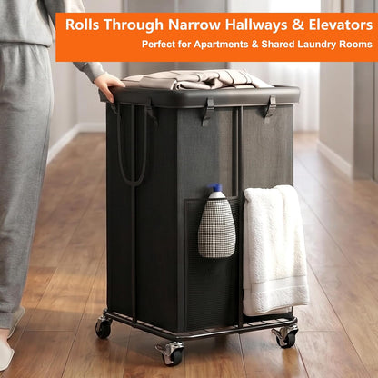 Laundry Hamper with Wheels, 150L Rolling Laundry Basket with Bag & Handles | Sturdy Metal Frame | Removable Bag | Large & Tall Dirty Clothes Hampers for Laundry Room, Bedroom, Dorm, Bathroom-Black