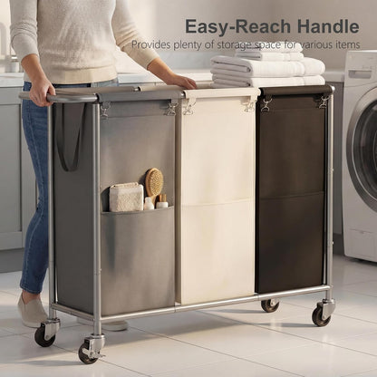Heybly 3-Section Laundry Sorter Hamper,Rolling Laundry Hamper with Removable Bags – Heavy-Duty Laundry Sorter Cart with Wheels for Dirty Clothes, 40.2 x 15.4 x 33.1 Inches HLH024P03