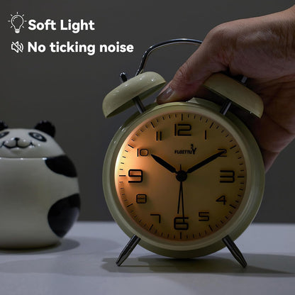 FLOITTUY Loud Alarm for Deep Sleepers 4'' Twin Bell Alarm Clock with Backlight for Bedroom and Home Decoration(Green)