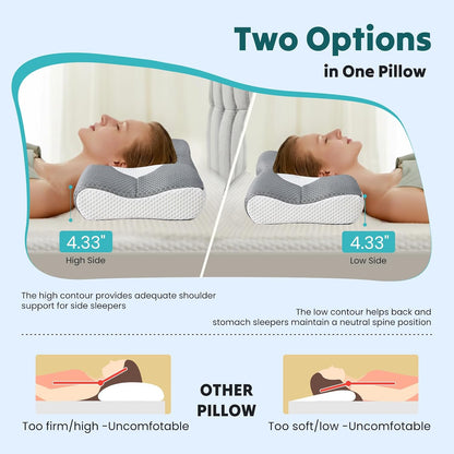 NEWBULIG Cervical Neck Pillow, Ergonomic Contour Memory Foam and Detachable Roll Pillow for Neck Pain Relief Side Back Stomach Sleepers with Cooling Breathable Cover