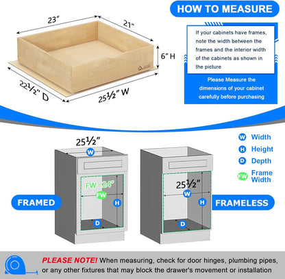 WelFurGeer Premium Birchwood Pull-Out Cabinet Drawers, 26" W x 21" D Pull Out Cabinet Organizer, Heavy-Duty Cabinet Organizer with Easy Installation, Space-Saving Pullout Drawer for Home & Kitchen