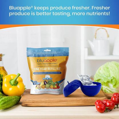 Bluapple Produce Saver Ethylene Gas Absorber - Fresh Fruit & Vegetable Storage for Refrigerator Crisper, Shelves & Fruit Bowls, Produce Keeper, Fruit Saver, Kitchen Must Haves, BPA-Free - 2-Pack