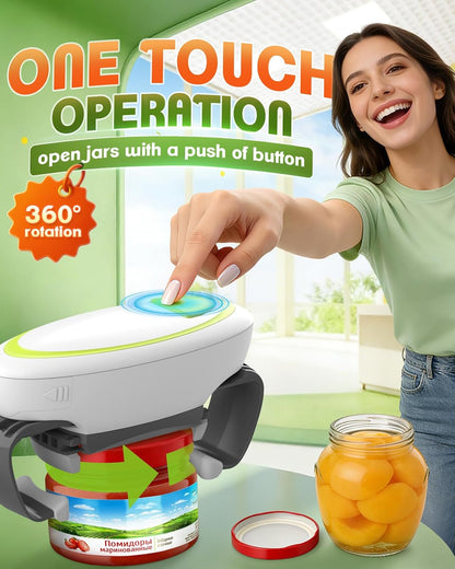 Electric Jar Opener One Button High Torque, Hands-Free Jar Opener for Weak Hands & Seniors, Battery Operated Jar Opener Kitchen Tool Fits Most Jar Sizes White+Green