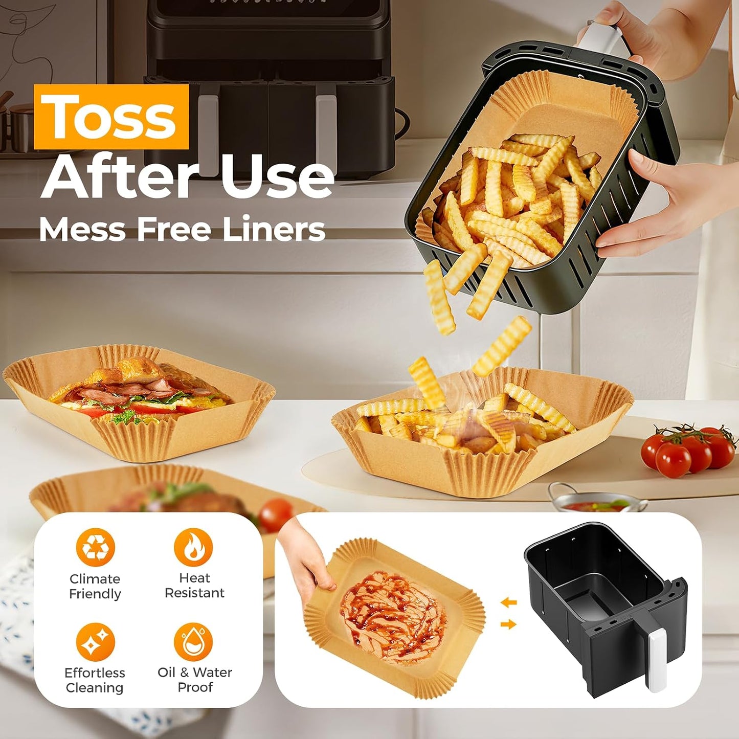 Vailnd Air Fryer Paper Liners, 200pcs Air Fryer Liners Disposable 8" Square | Baking Paper Liner for 5-8 qt Airfryer Basket, Non-stick and Oil Proof Parchment Paper for Oven, Pans & Baking