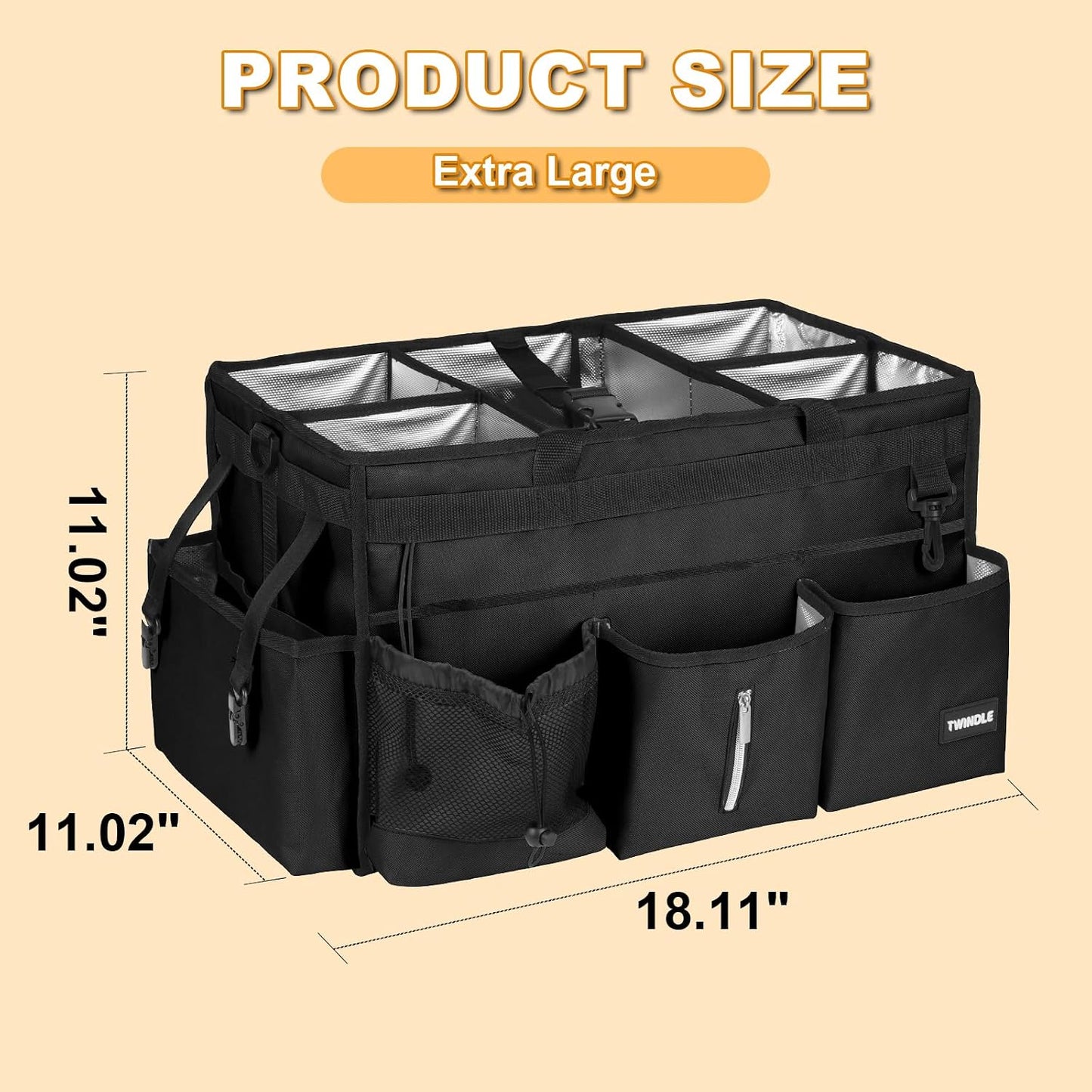 Extra Large Cleaning Caddy Bag with Built-In Support Board, Cleaning Tote Organizer with Removable Divider, Supply Carryall with Adjustable Shoulder Strap and Waist Belt for Cleaners & Housekeeper