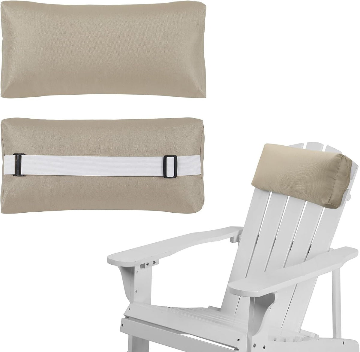 Chaise Lounge Head Pillow, 2 Pack Outdoor Patio Pillows with Adjustable Strap, Lounge Head Resting Pillow for Recliner Beach Pool Lounger Office Chair，Water Resistant Gray