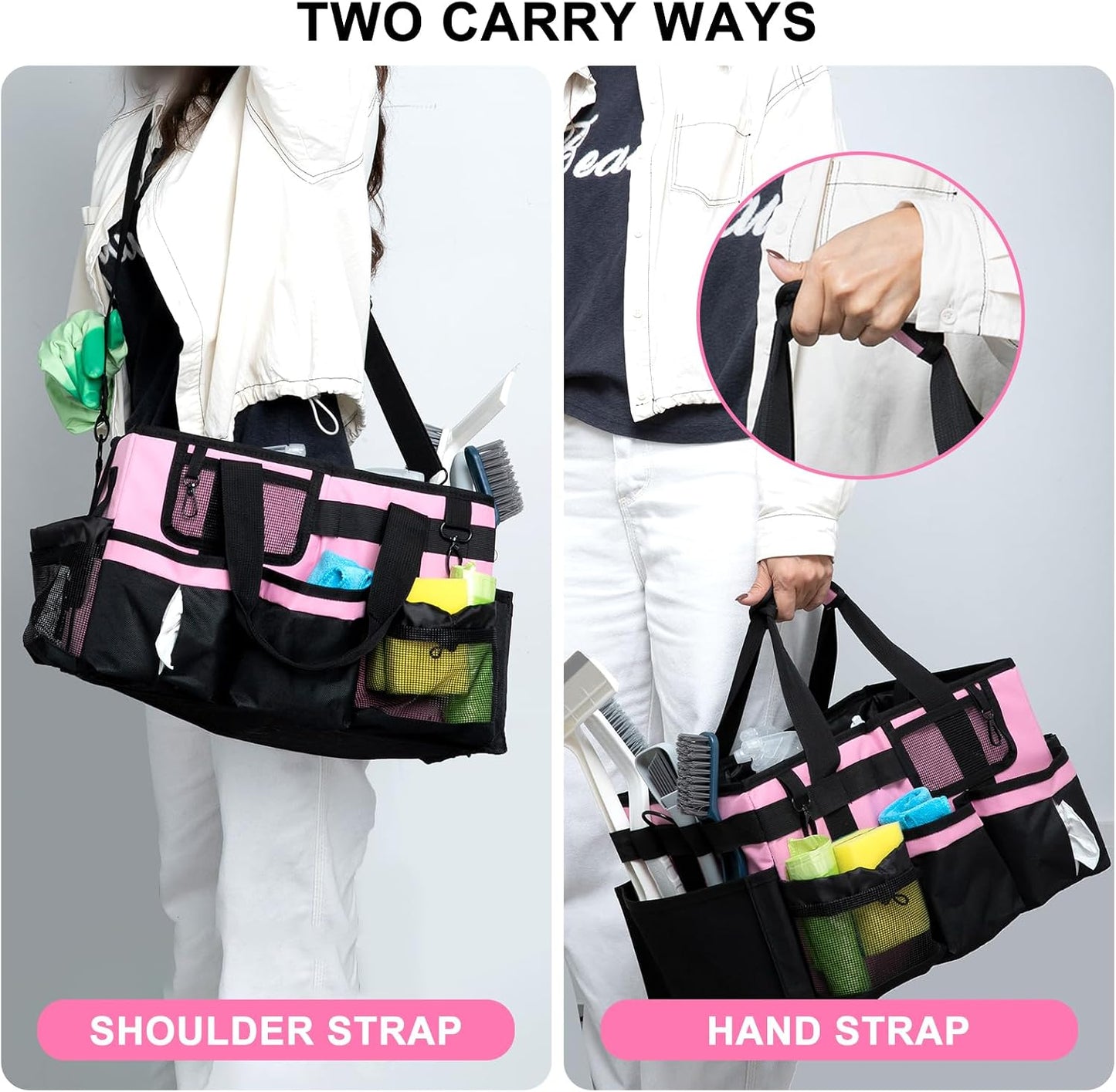 Large Cleaning Caddy Organizer, Adj Straps & Board Dividers Heavy‑Duty | Waterproof Nylon Fabric, Handle, Removable Divider, Tool Bags for Housekeepers, Car detailing, Kitchen Bathroom